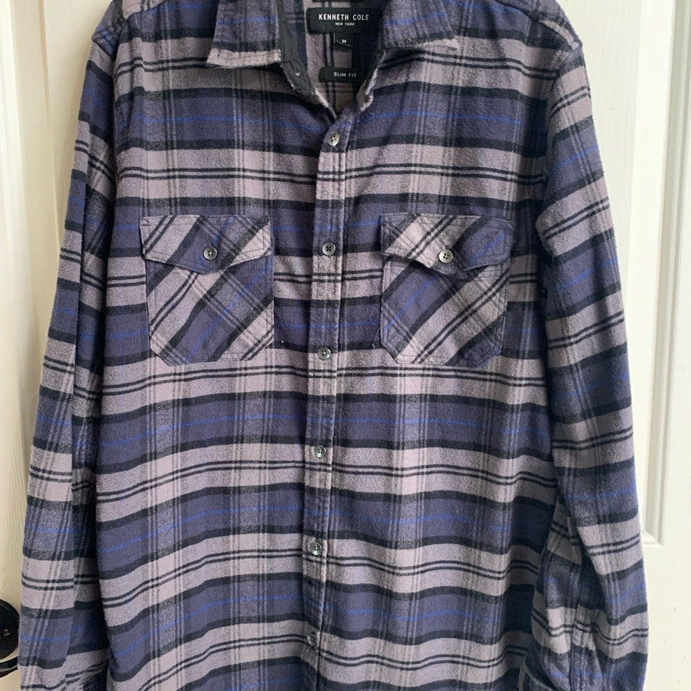 ❤️ Kenneth Cole Men's Purple and Black Plaid Shirt